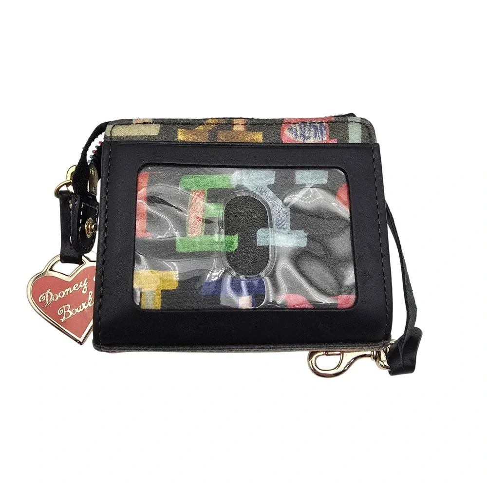 Vtg Dooney Bourke Leather Multicolor Signature Logo‎ Card Holder Wallet Y2K